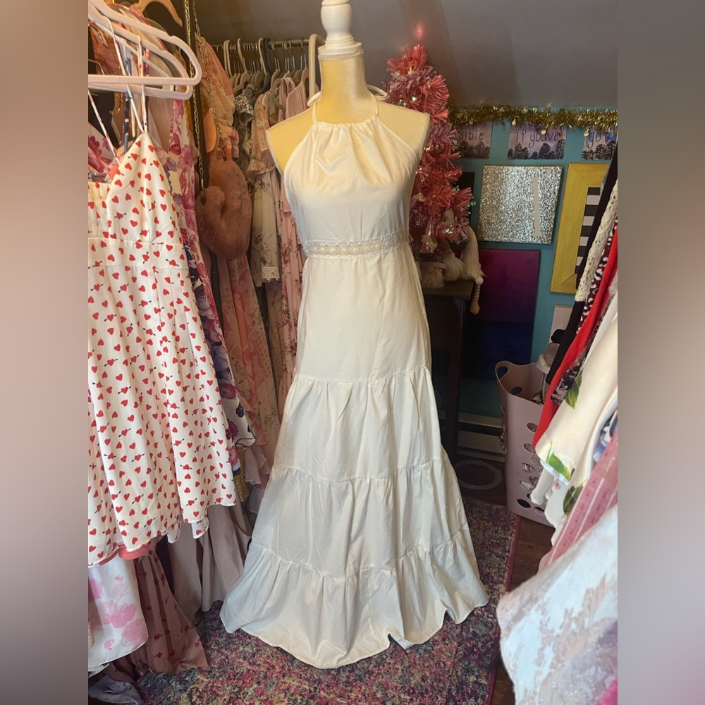 White maxi halter dress